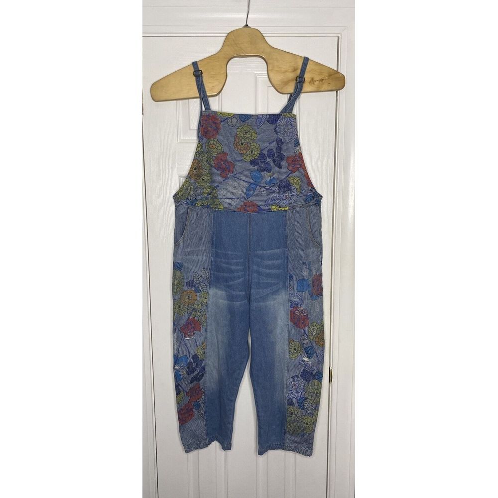 Denim Floral Patchwork Women’s Overalls - Blue